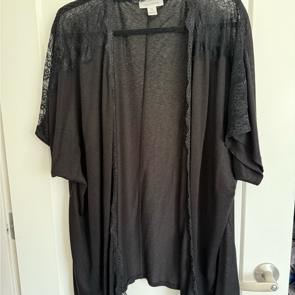 Elegant Ladies Black Lace-Trimmed Women's Kimono Sz Large Ethereal Dark Academia